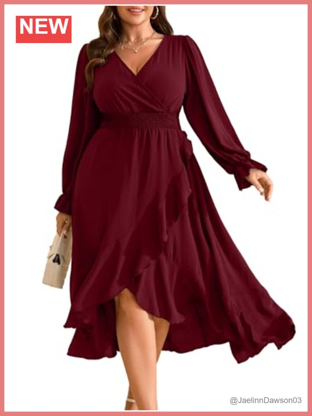 Plus Size Wedding Guest Maxi Dress V Neck High Low Cocktail Long Sleeve